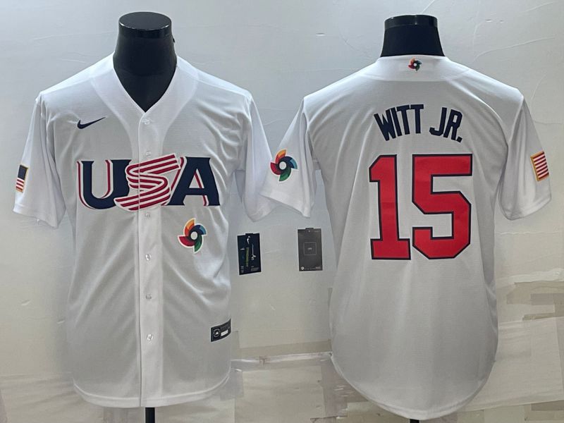 Men 2023 World Cub USA #15 Witt jr White Nike MLB Jersey10